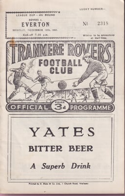 Tranmere Rovers v Everton Match Programme 1960-12-21